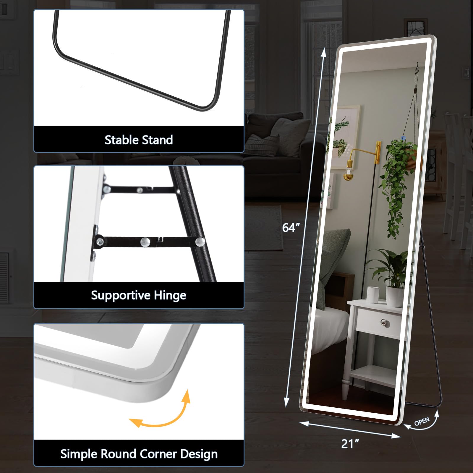 DUMOS LED mirror color modes demonstrates three lighting temperatures for makeup precision