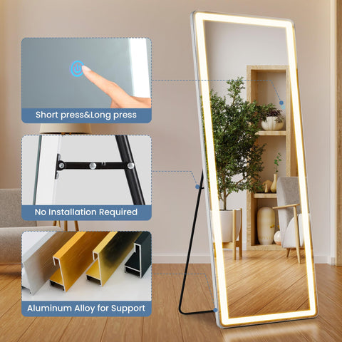 DUMOS LED full-length mirror moisture-resistant design ideal for bathrooms