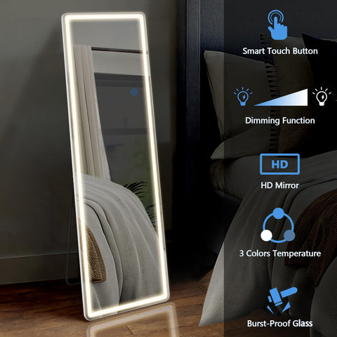 DUMOS LED mirror tilted side view shows 15° stand for versatile placement