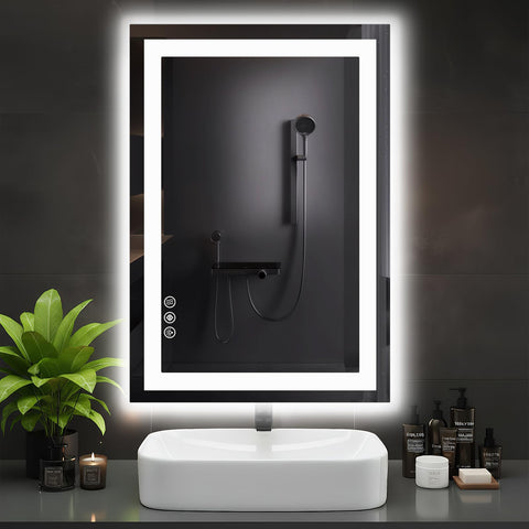 DUMOS LED mirror with front light for enhanced grooming and adjustable brightness