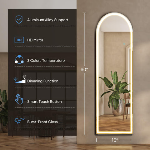 DUMOS mirror shows three color lighting modes for makeup precision.