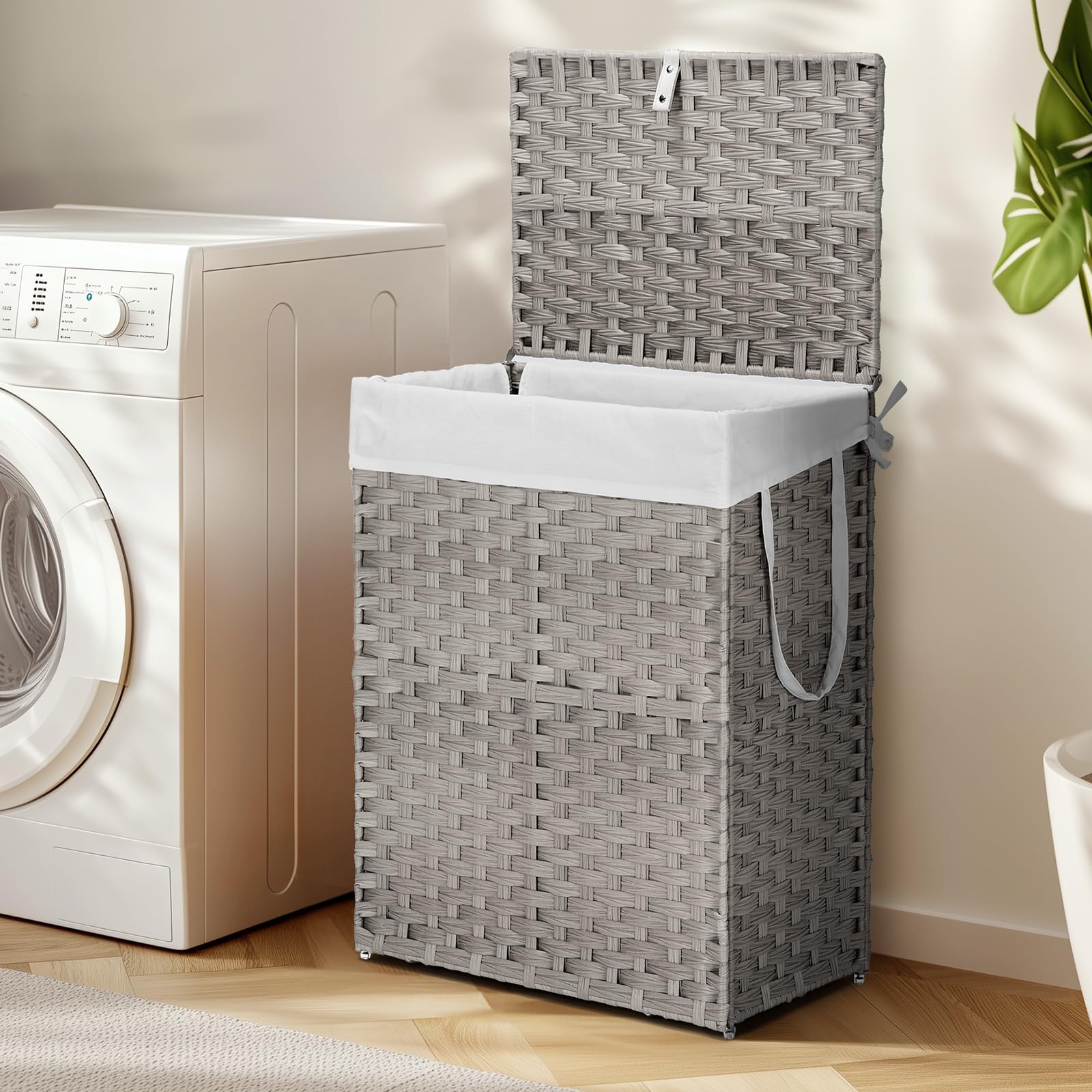 DUMOS lid with odor-control closeup enables discreet storage of dirty clothes