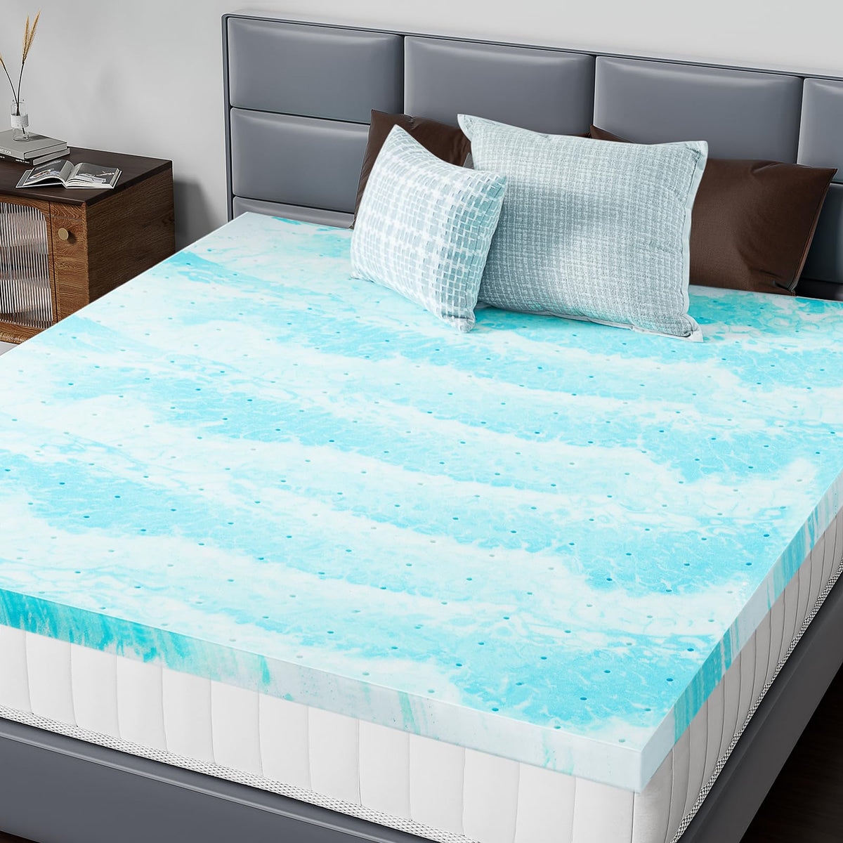 DUMOS memory foam topper king 2 inch expands for enhanced support and comfort