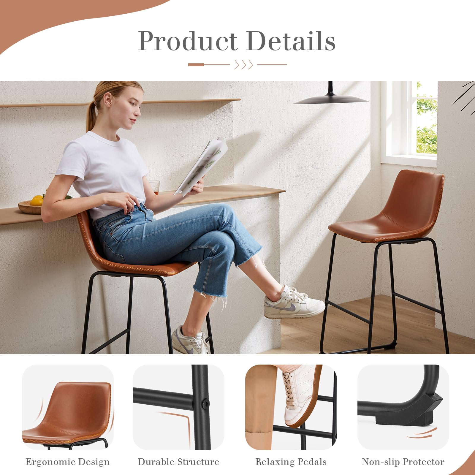 DUMOS metal frame detail with sturdy support and footrest.