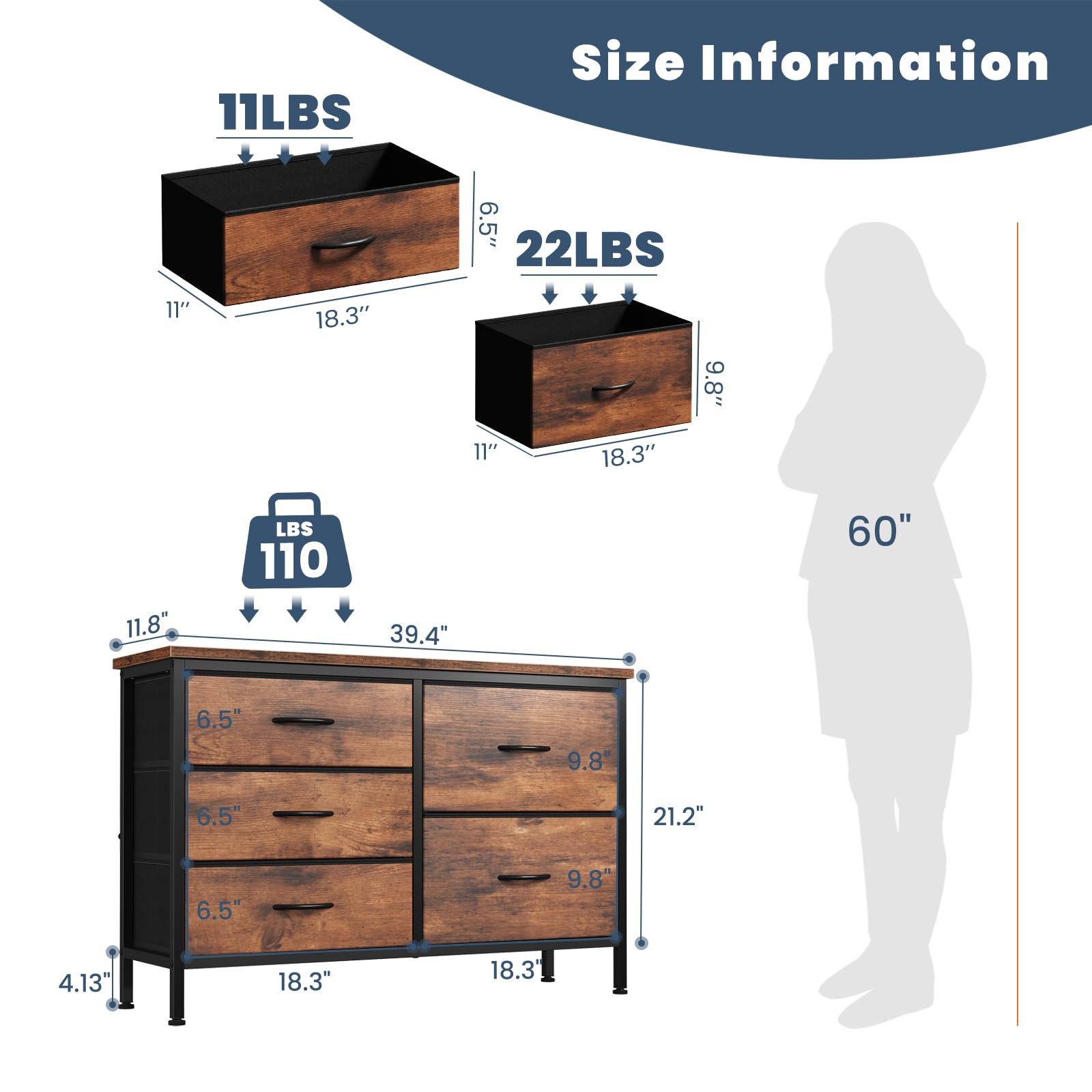 DUMOS metal frame provides sturdy support for the drawers.