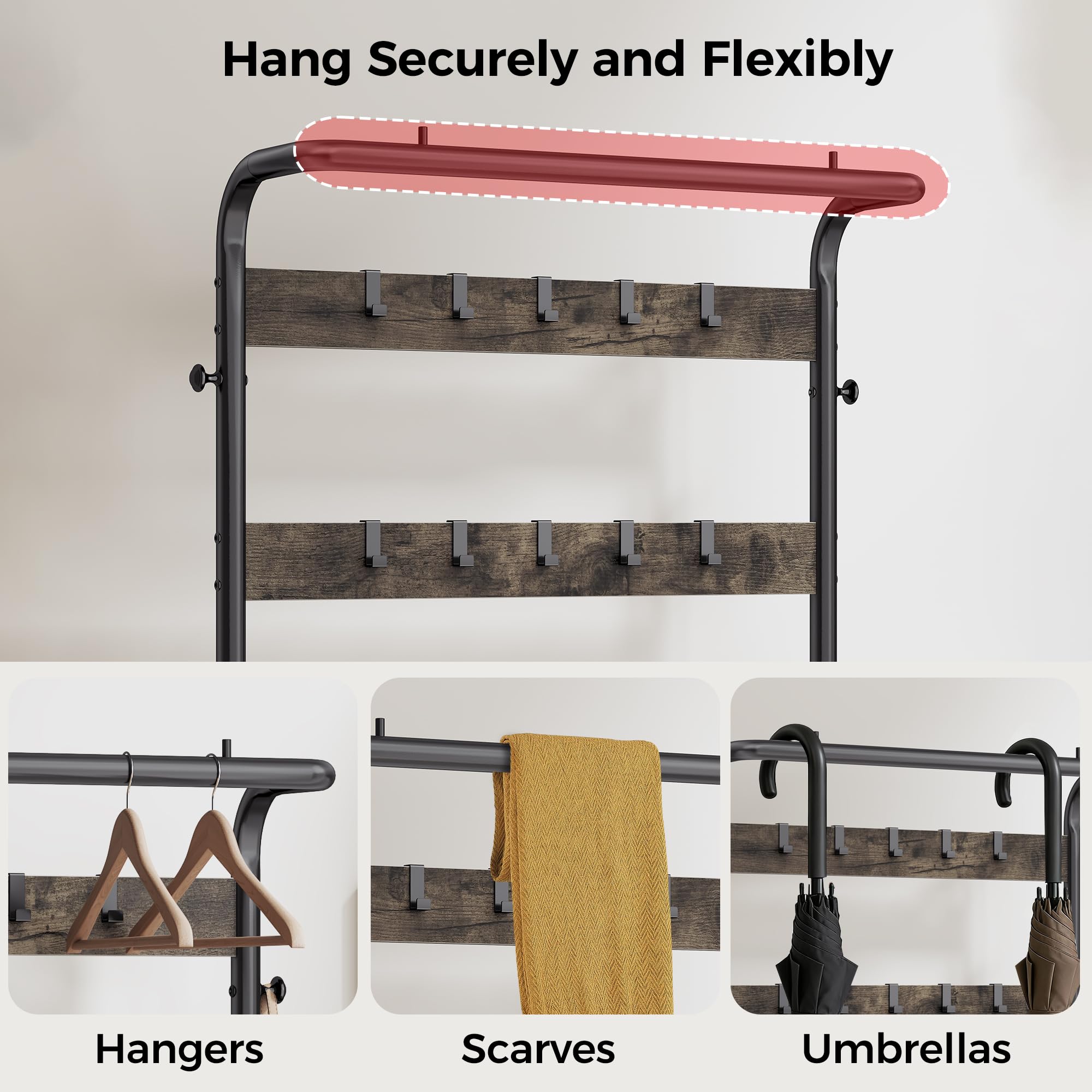 DUMOS mudroom storage unit maximizes tight entryways with shelves and hooks.
