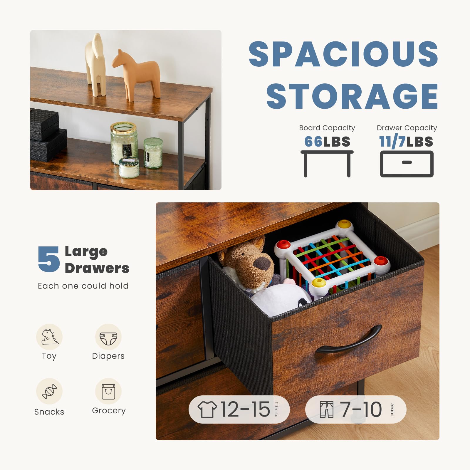 Multi-purpose DUMOS dresser doubles as TV stand or organizer.