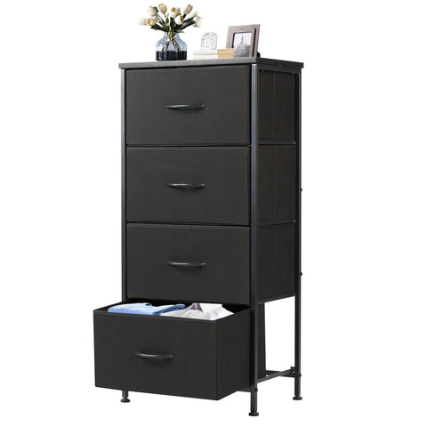 DUMOS nightstand with four drawers and wood top for organized bedside storage