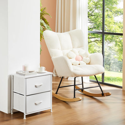 DUMOS nightstand with included assembly video for quick setup.