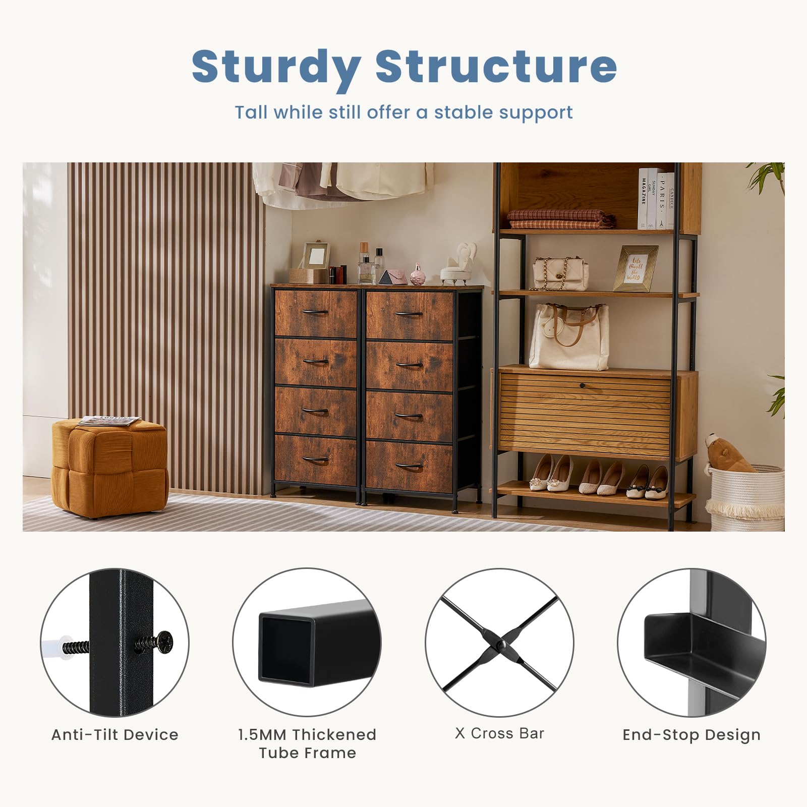 DUMOS nightstand removable fabric bins simplify clutter and organization