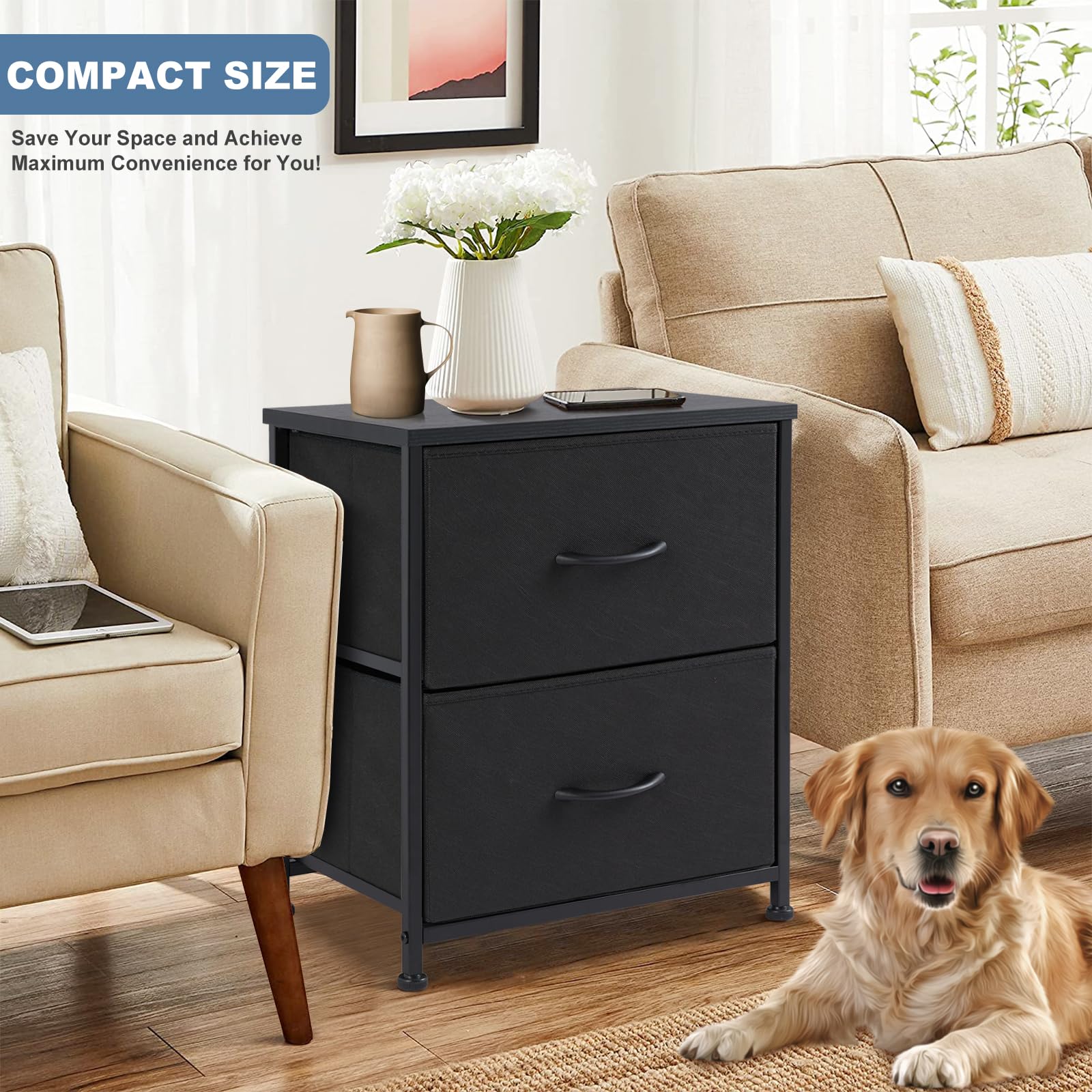 DUMOS nightstand features a durable metal frame for lasting use