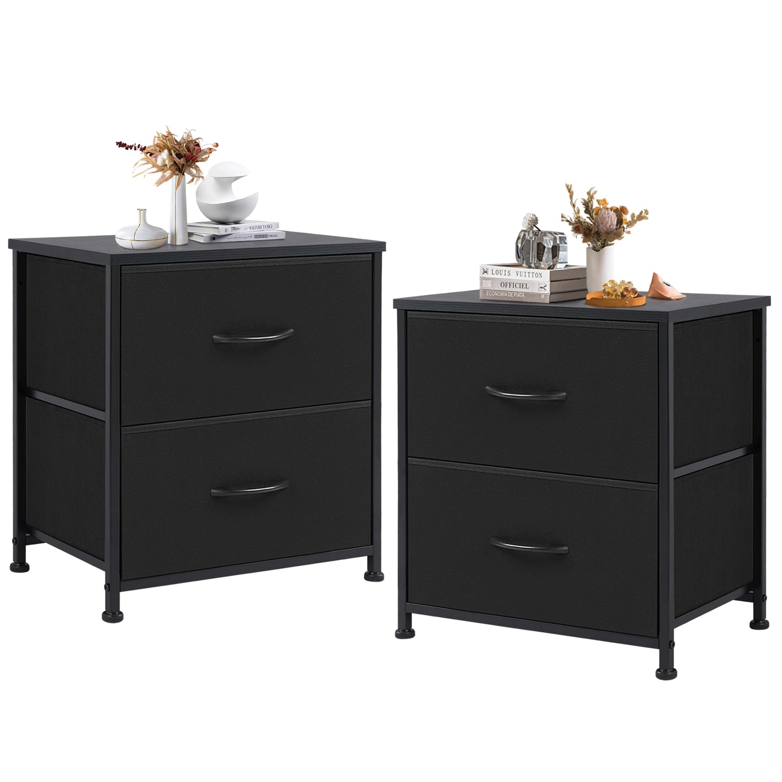 DUMOS nightstand set of 2 with wood top and fabric drawers for organized bedside storage