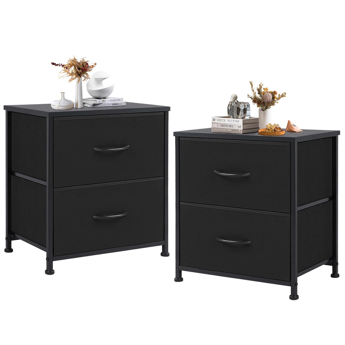 DUMOS nightstand set of 2 with wood top and fabric drawers for organized bedside storage