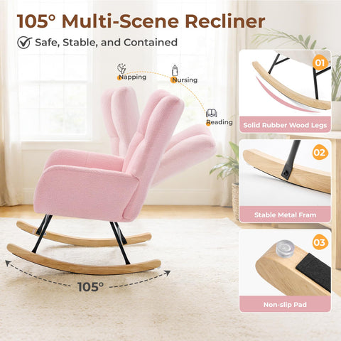 DUMOS teddy pink armrest closeup, plush fabric for skin-friendly comfort.