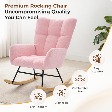 DUMOS teddy pink seat cushion, padded comfort on sturdy wood legs.