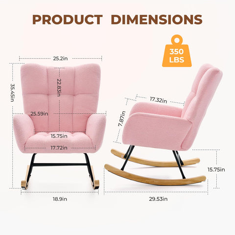 DUMOS teddy pink rocking chair, side view, ideal for compact spaces.