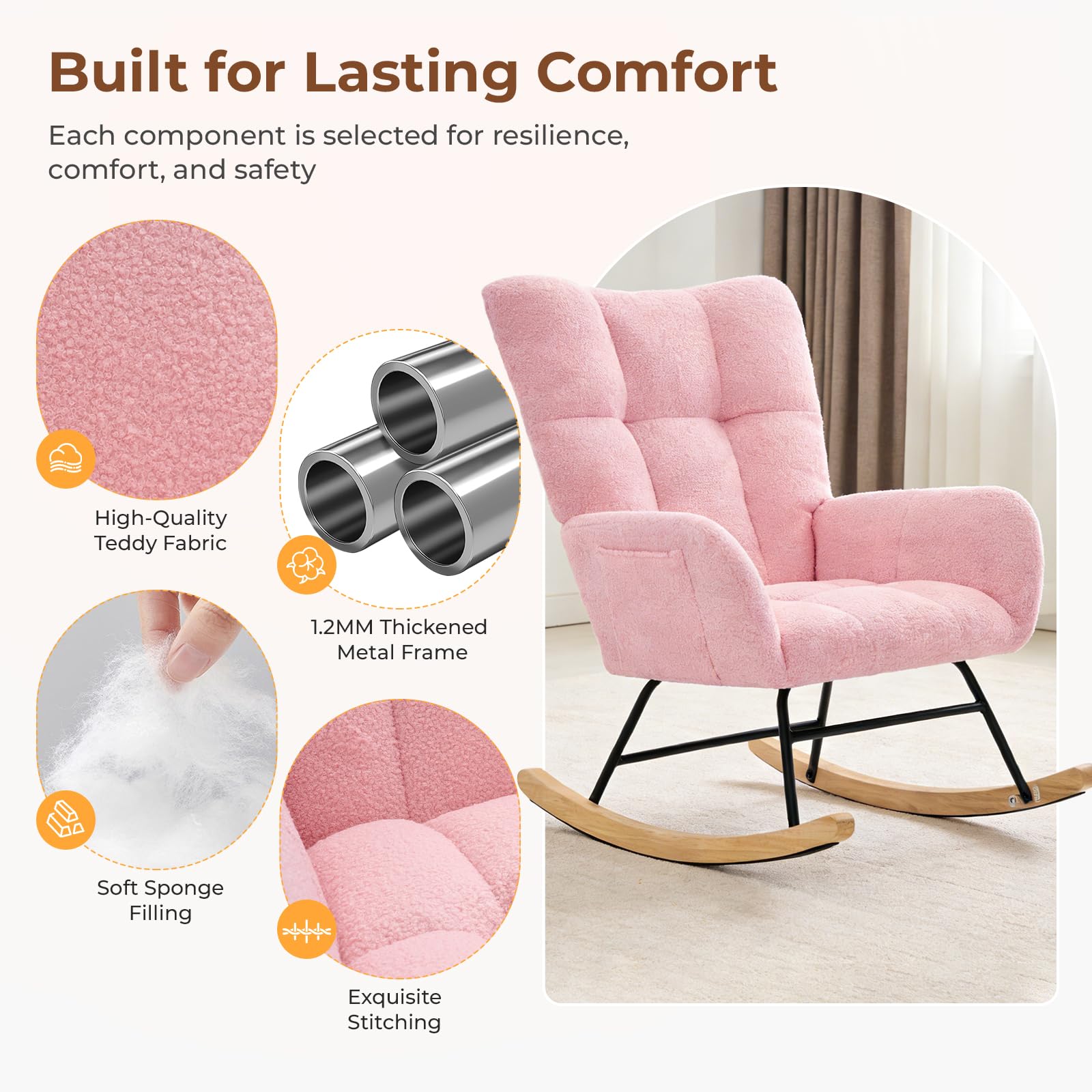 DUMOS teddy pink glide motion, smooth, quiet rocking.
