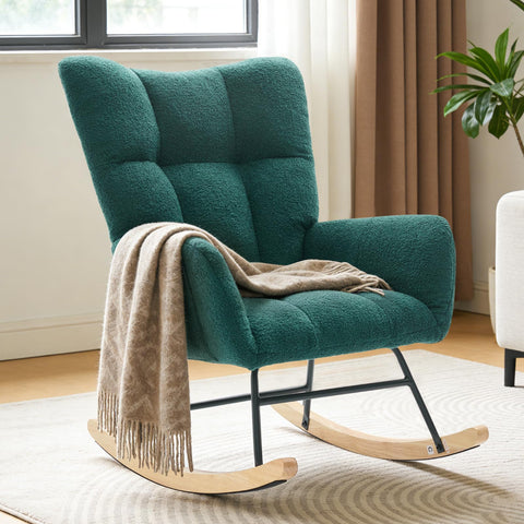 DUMOS nursery rocking chair teddy upholstered for soothing and comfortable nursery seating.