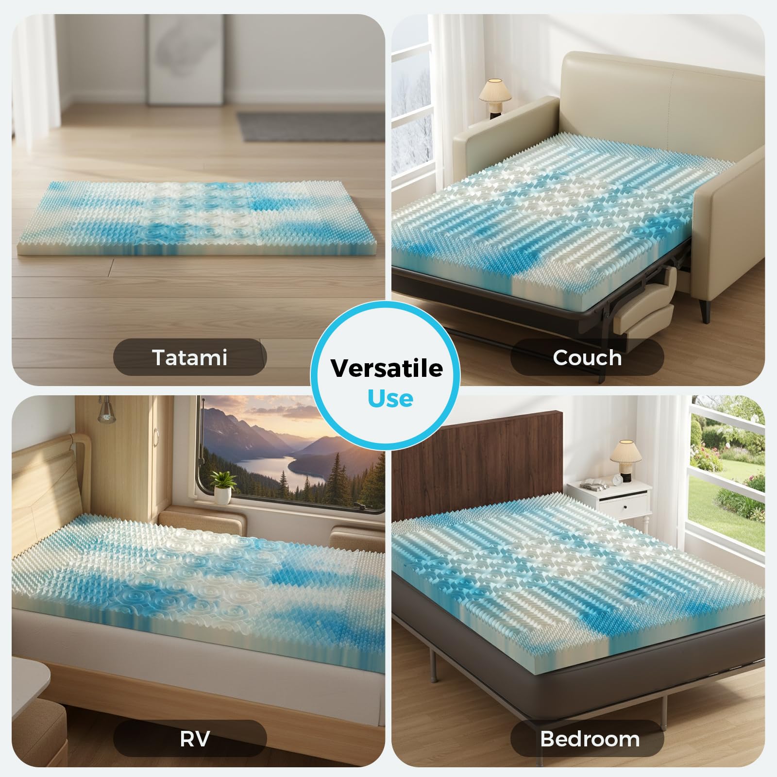 DUMOS odor-free ready-to-sleep topper after unpacking and expansion