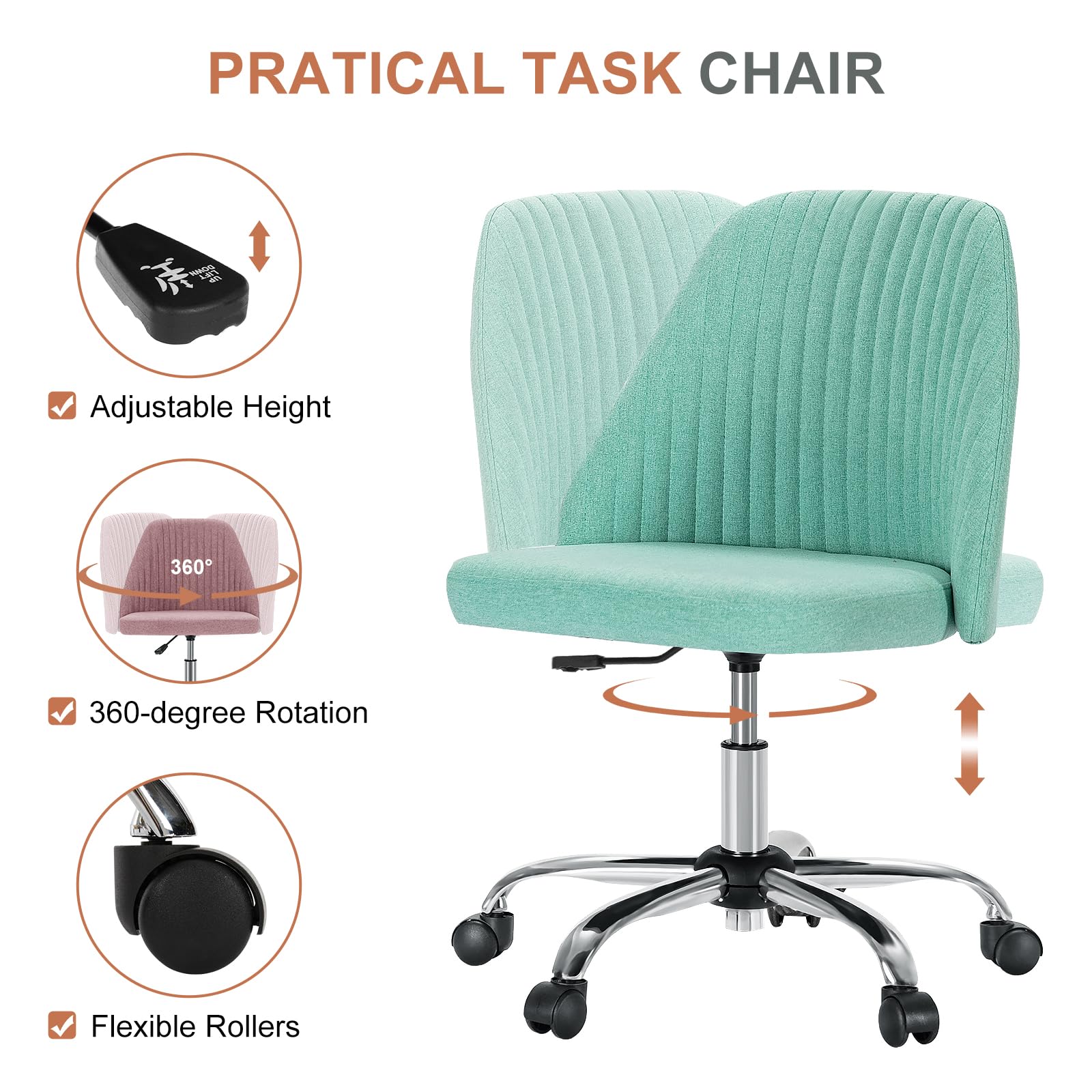 DUMOS 360° swivel and soft casters offer smooth, quiet movement.