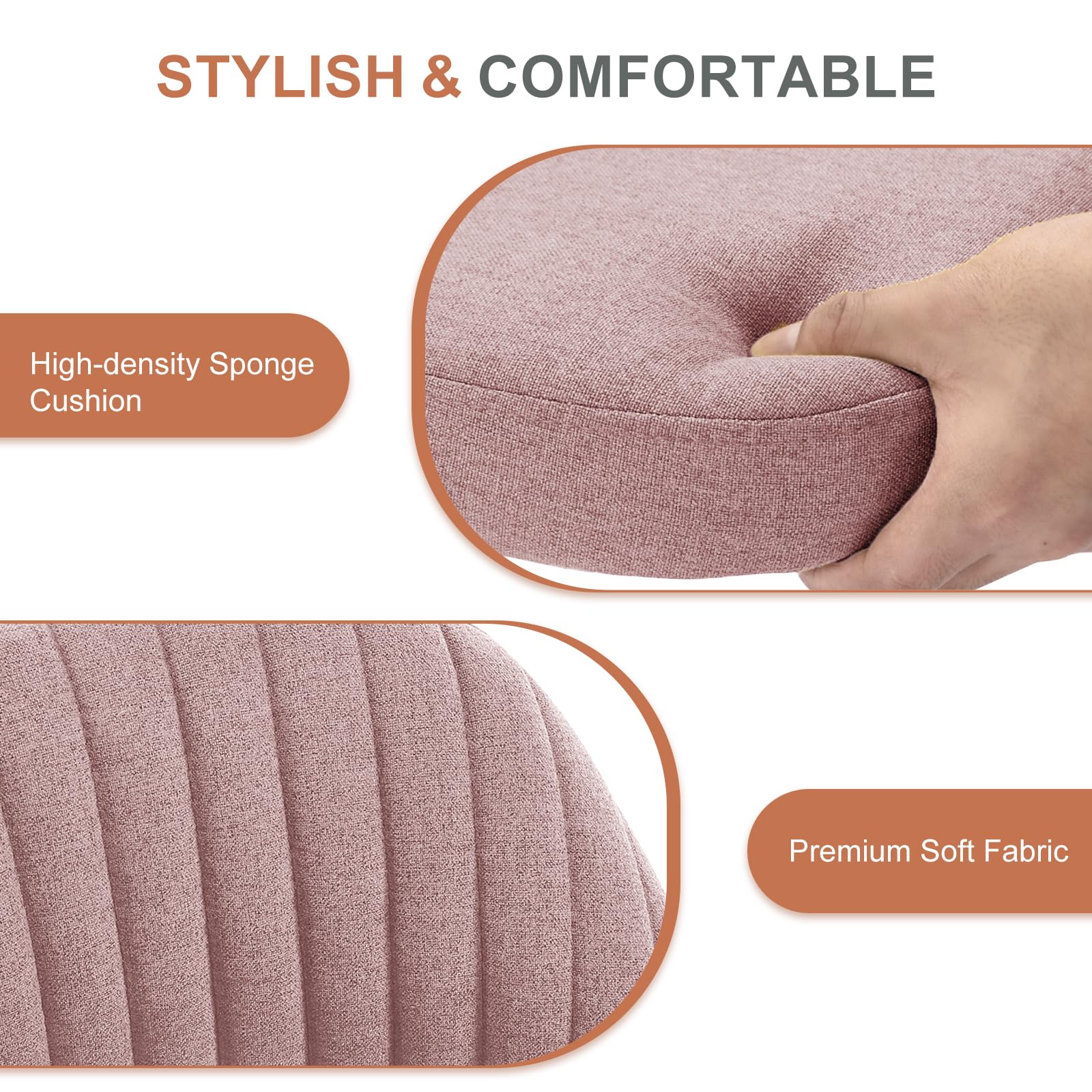 DUMOS Office Chair blush 360° swivel and soft wheels for quiet movement.
