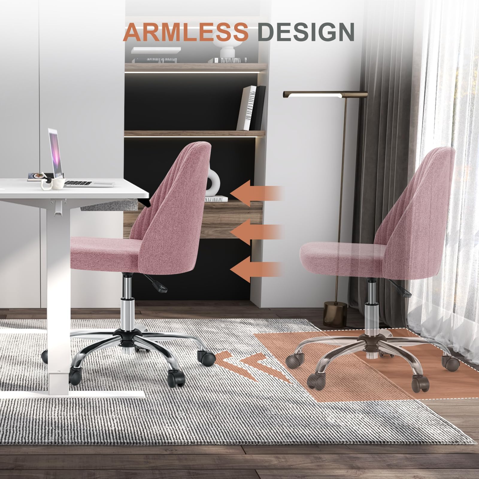DUMOS Office Chair blush ergonomic backrest supports posture for focused work.
