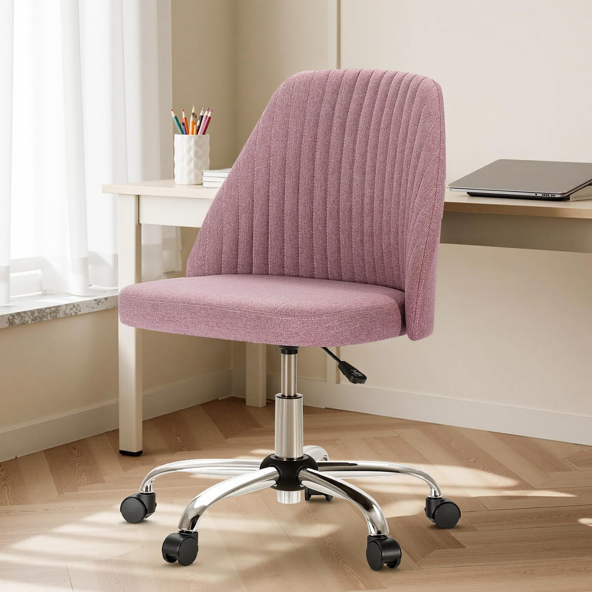 DUMOS Office Chair blush front view for stylish, comfortable home workspace and long study sessions.