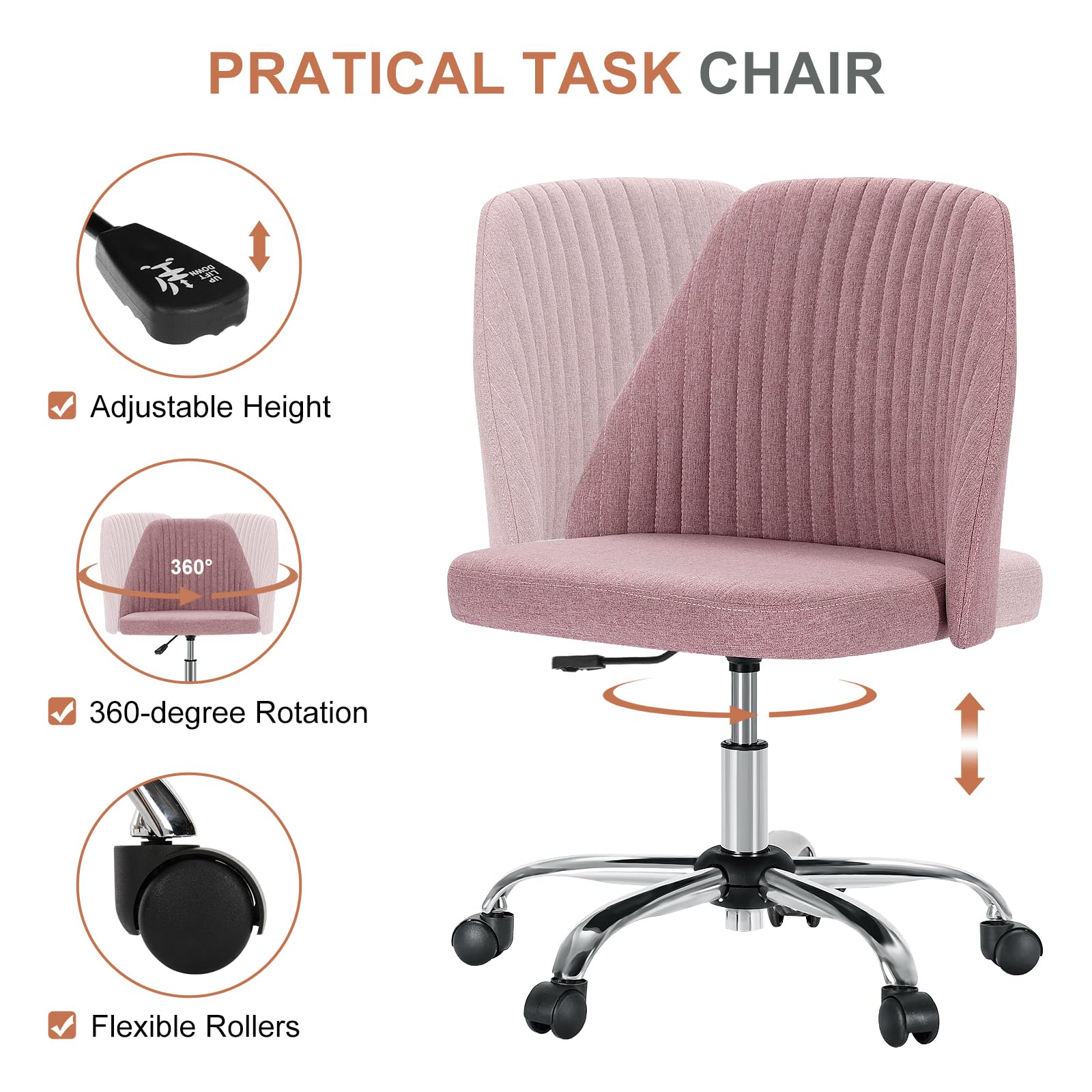 DUMOS Office Chair blush height adjustment lever enables comfortable seating heights.