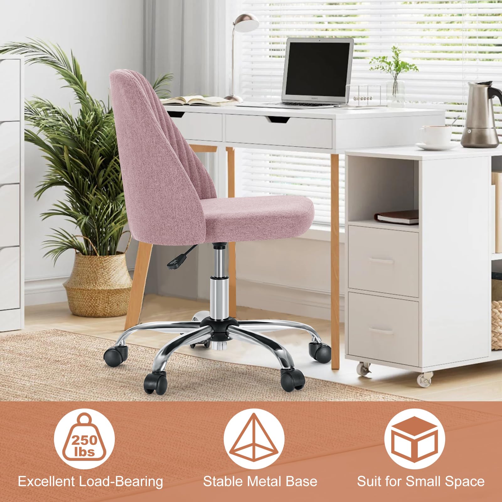 DUMOS Office Chair blush fits compact bedrooms and dorms for versatile use.