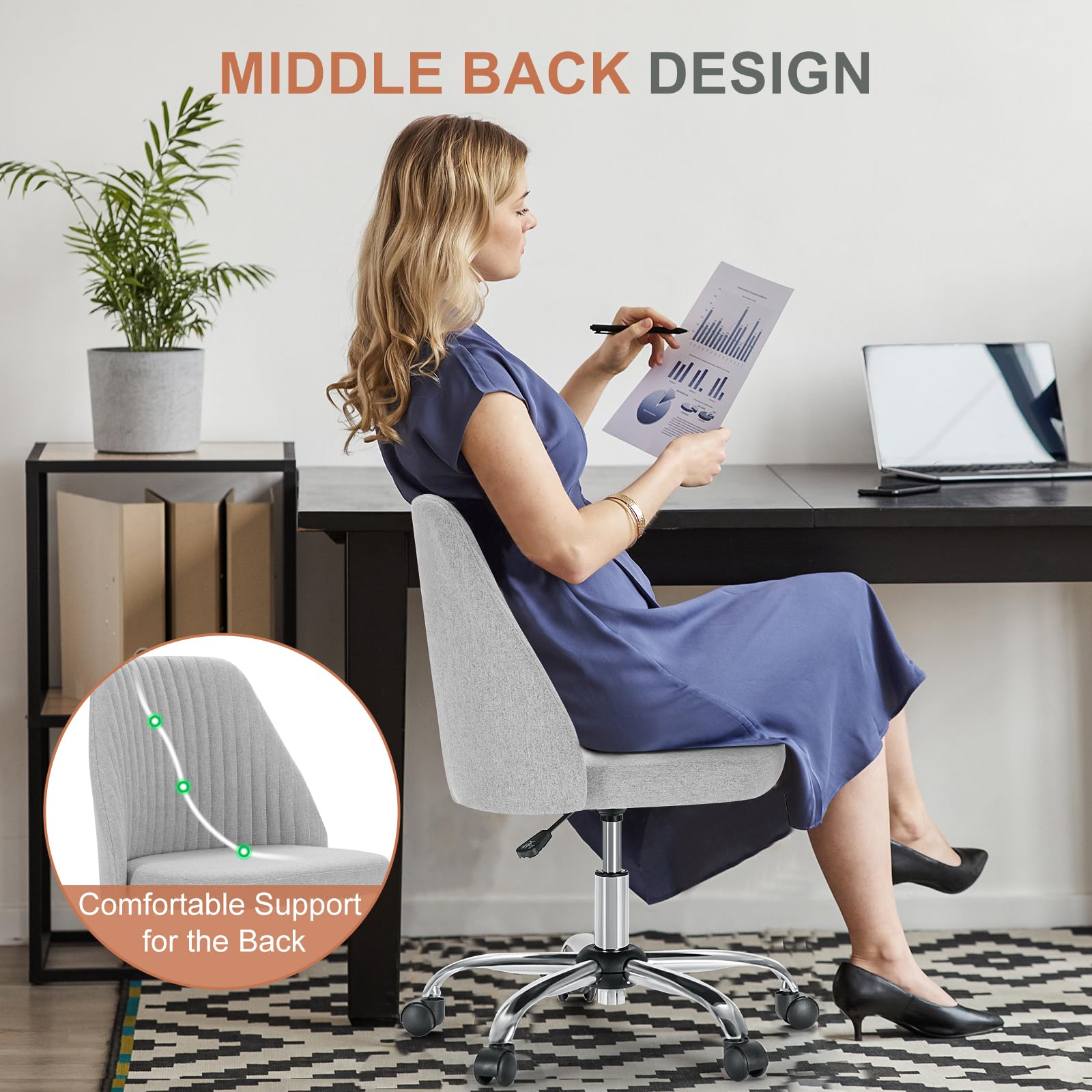 DUMOS Office Chair height-adjustable feature for personalized comfort at any desk.