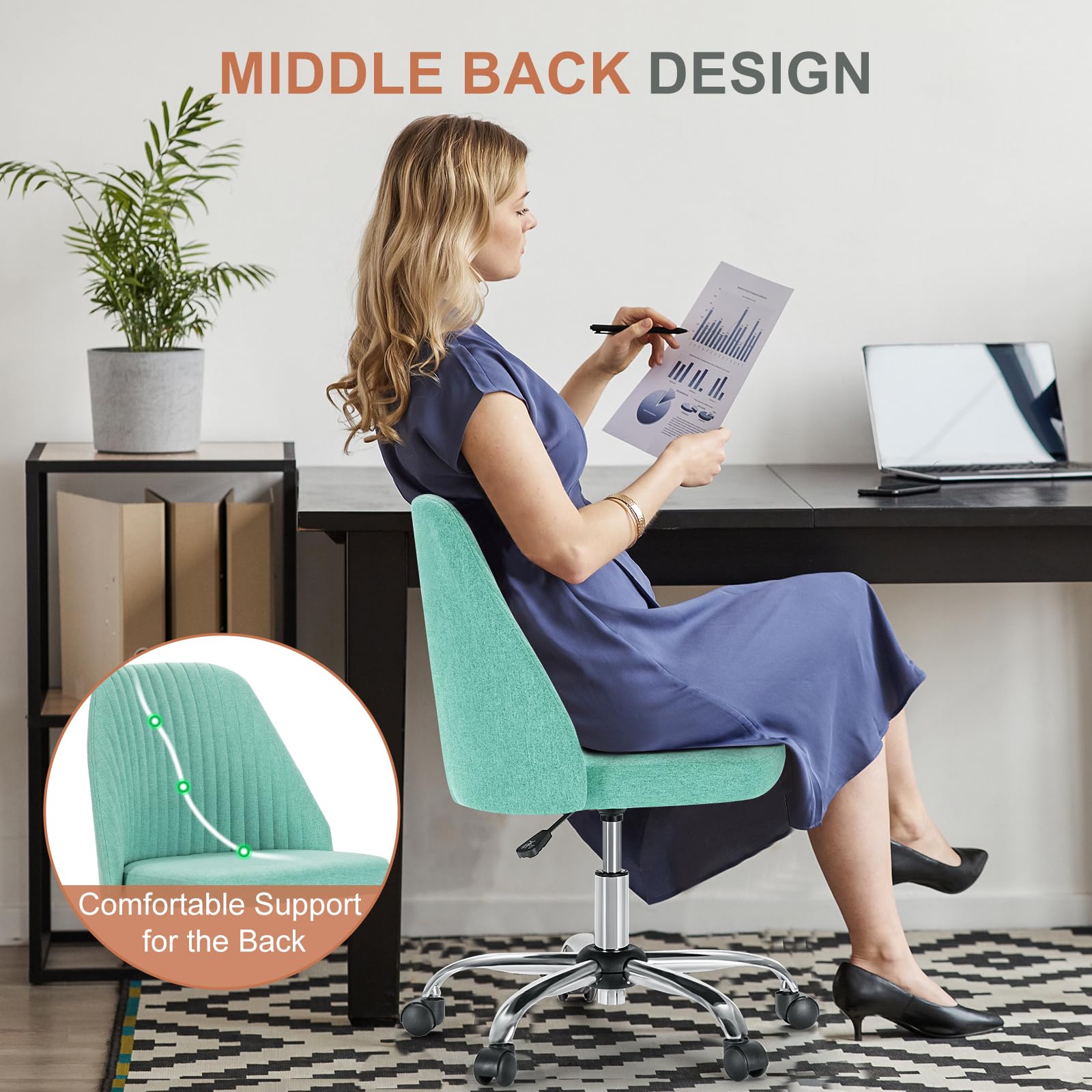 DUMOS chair height-adjustment lever lets you tailor seat height for any workspace.