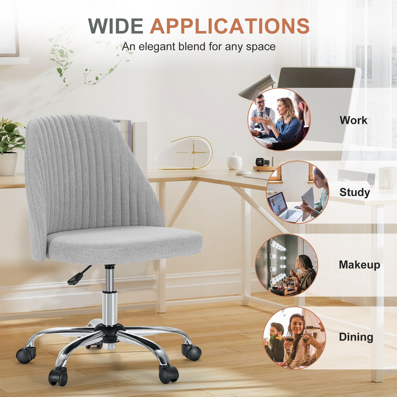 DUMOS Office Chair suits bedrooms and home offices, blending with modern decor.