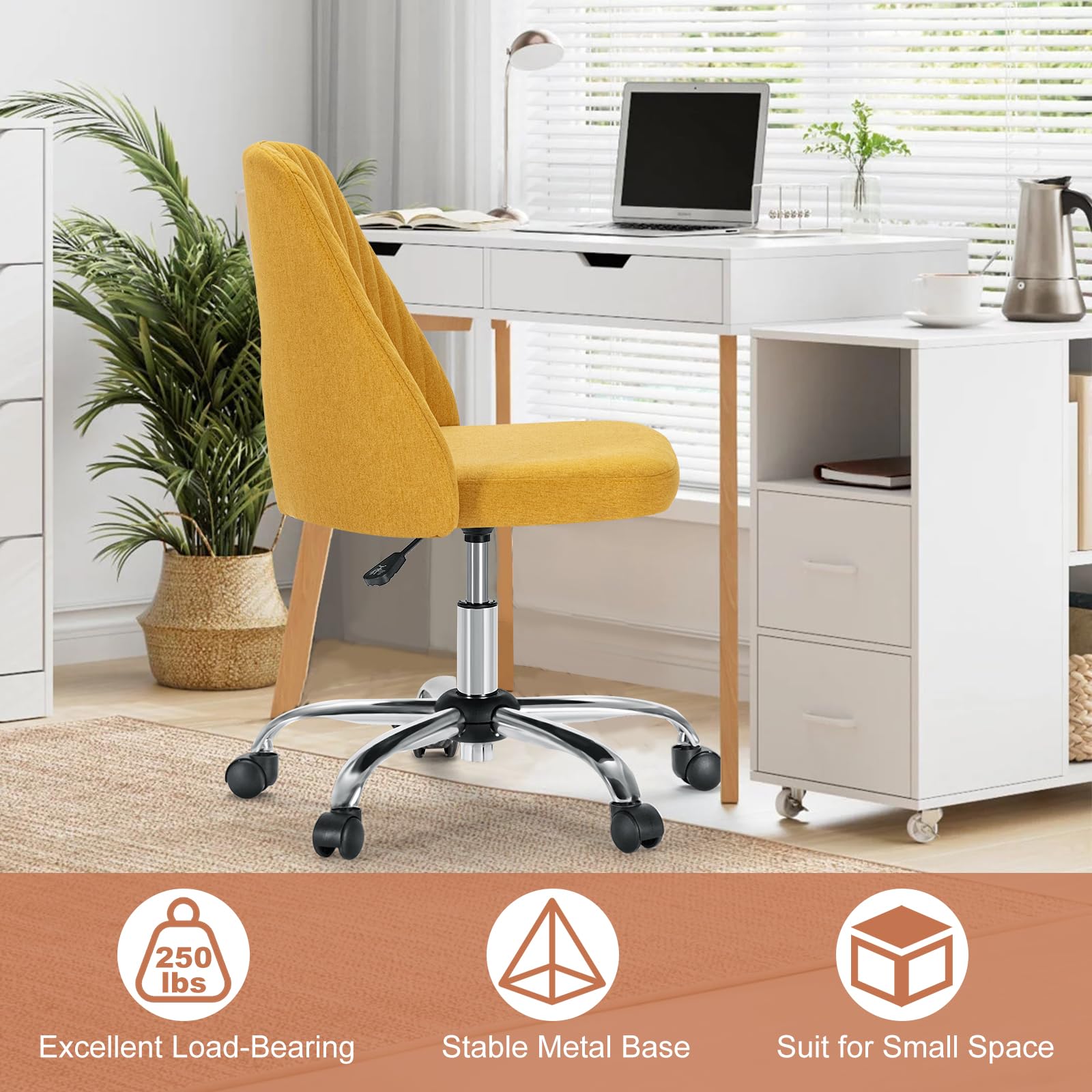 DUMOS office chair rolling smoothly on hardwood floor with 360° swivel