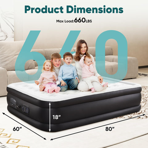 DUMOS built-in pump inflates quickly for queen and other sizes.