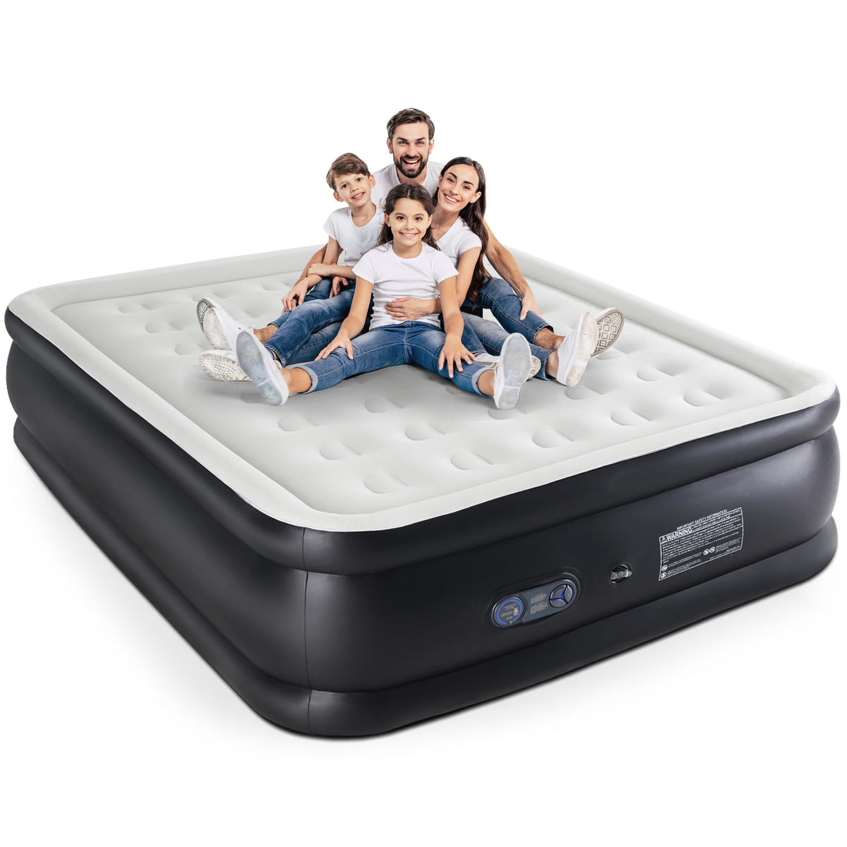 DUMOS Queen air mattress top view with flocked surface for moisture-wicking comfort