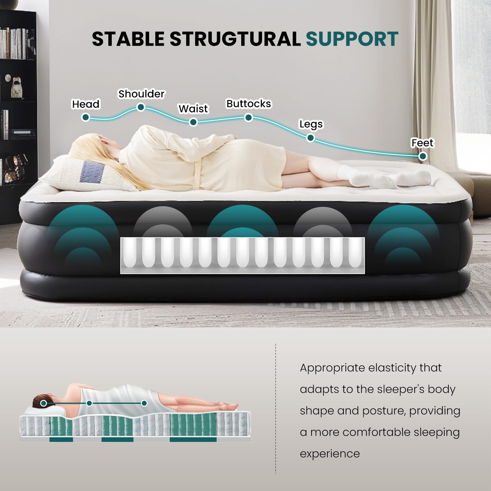 DUMOS air mattress supports up to 660 lbs for versatile hosting