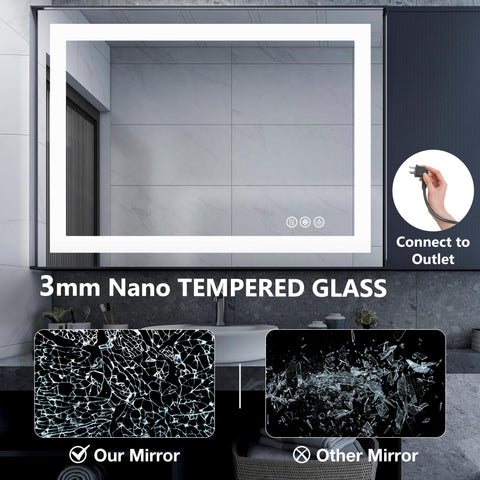 DUMOS rectangular mirror with slim profile adding modern style and efficient lighting