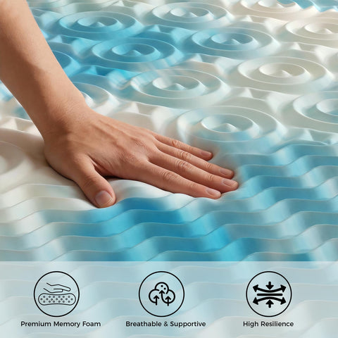 DUMOS reversible firm-soft topper demonstrates dual firmness in one layer.