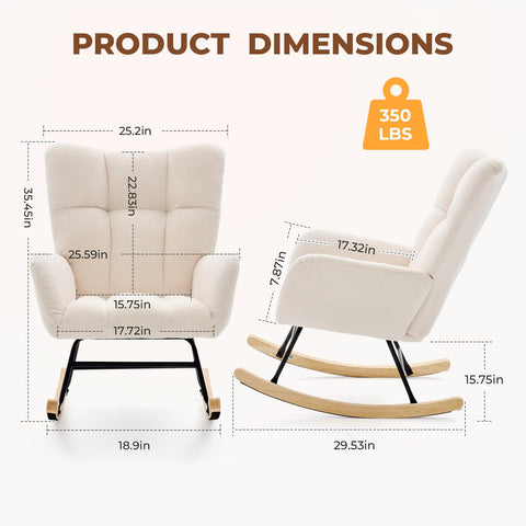 DUMOS rocking chair high backrest provides ergonomic support for long sessions.