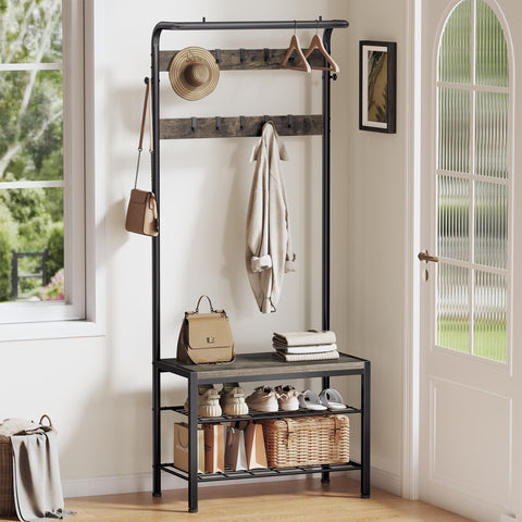 DUMOS rustic-industrial hall tree adds style while saving space.