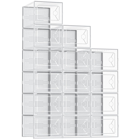 DUMOS stackable clear shoe box with lid keeps sneakers neatly organized.
