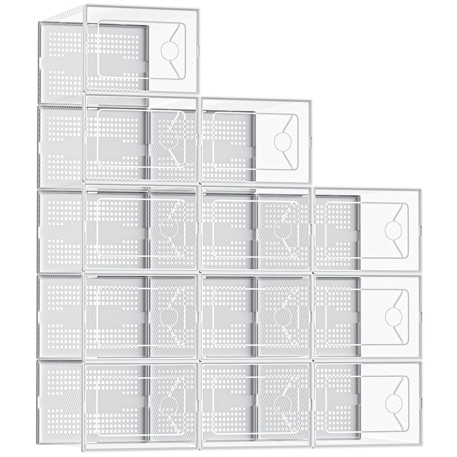 DUMOS stackable shoe storage box front view for quick identification