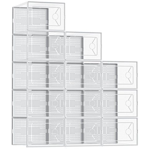 DUMOS stackable shoe storage box front view for quick identification