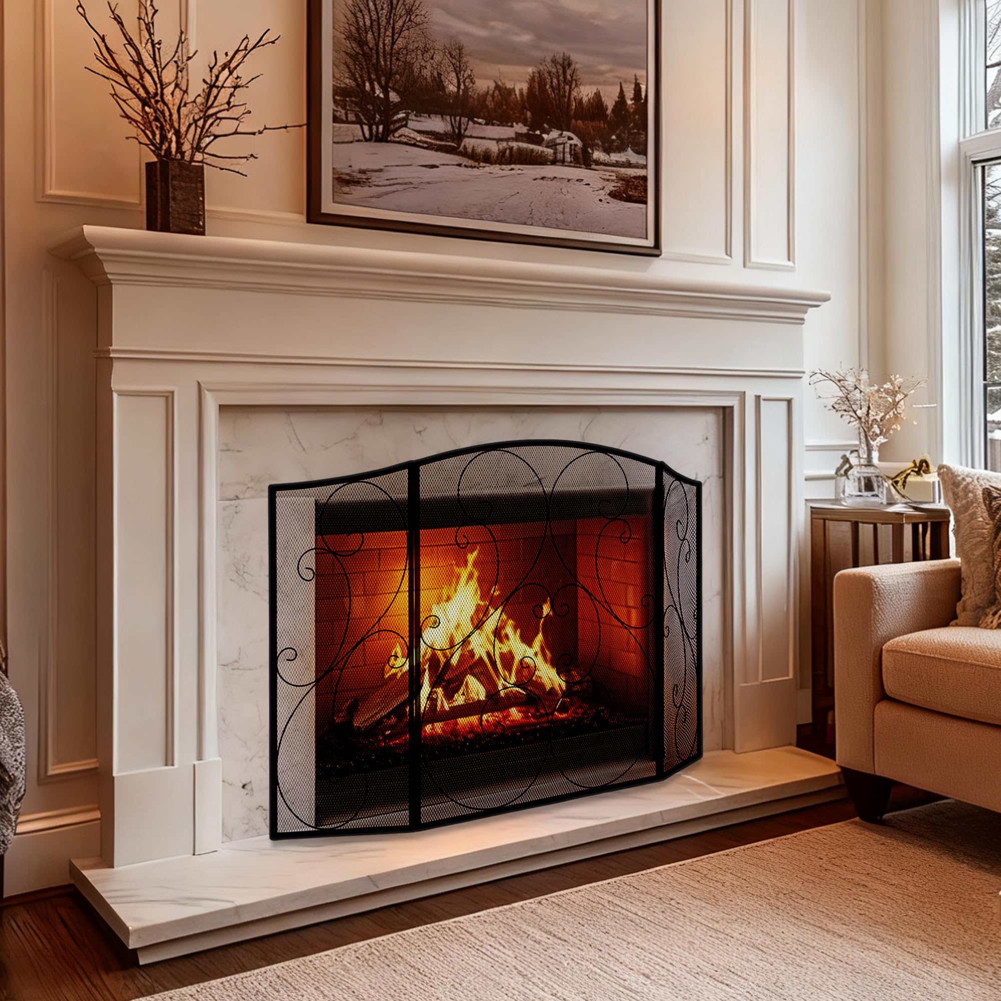 DUMOS spark protection screen blocks sparks for safer evenings by the hearth