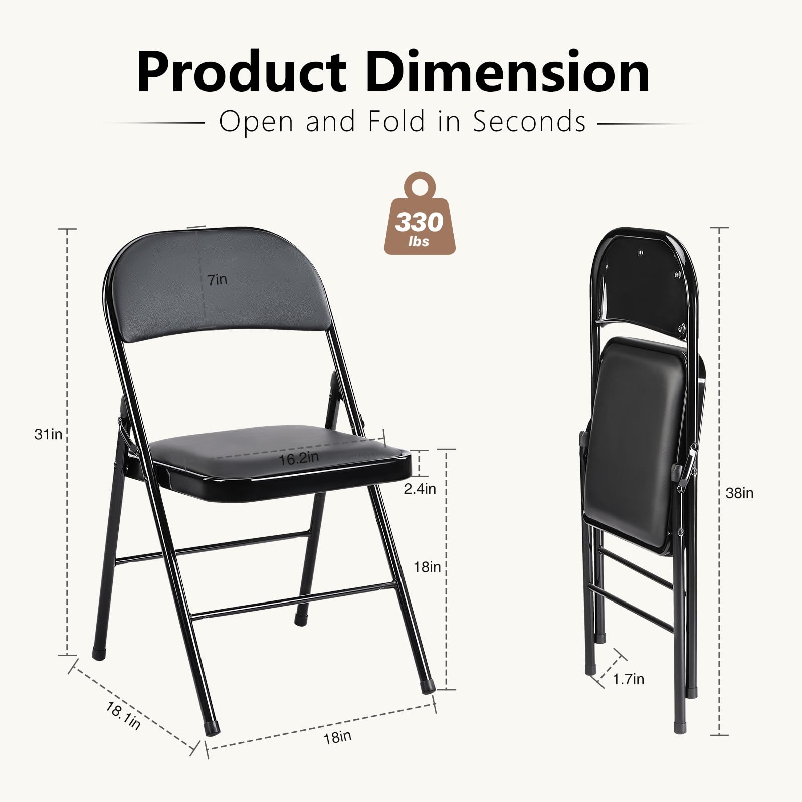 DUMOS steel-frame folding chair with triangle stability reinforcement