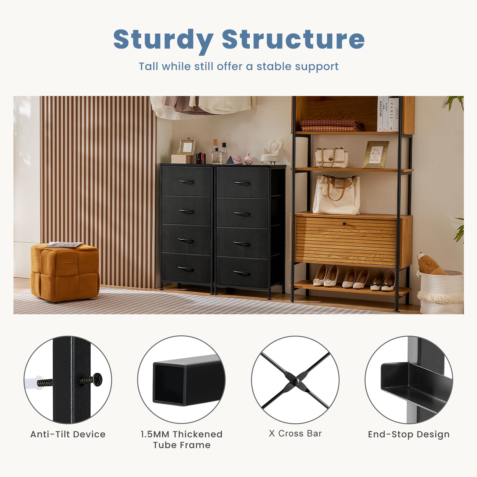 DUMOS sturdy steel frame supports durable use and anti-tip safety