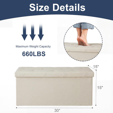 DUMOS storage ottoman bench supports heavy loads and durable design