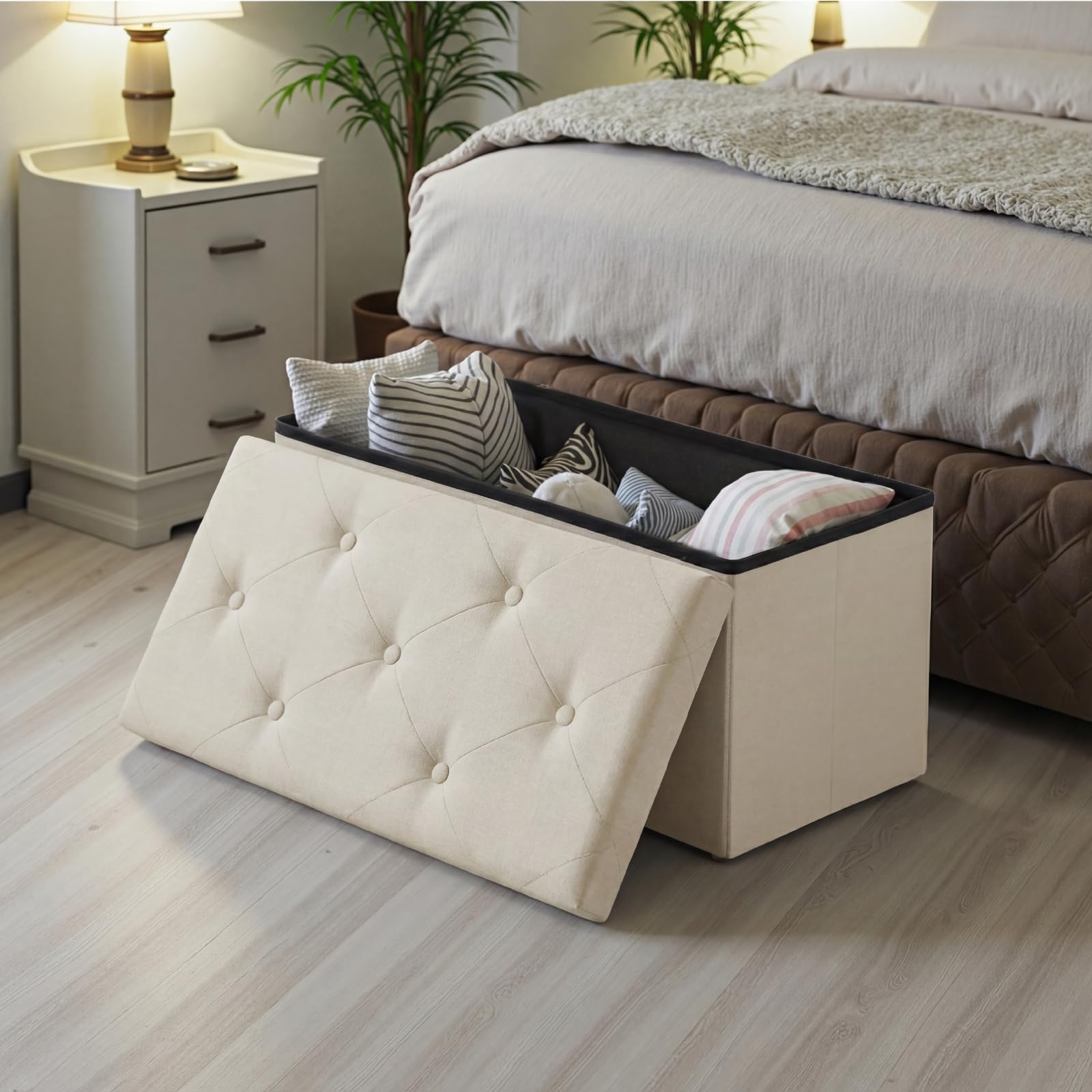 DUMOS storage ottoman bench 43 inch wide for versatile seating