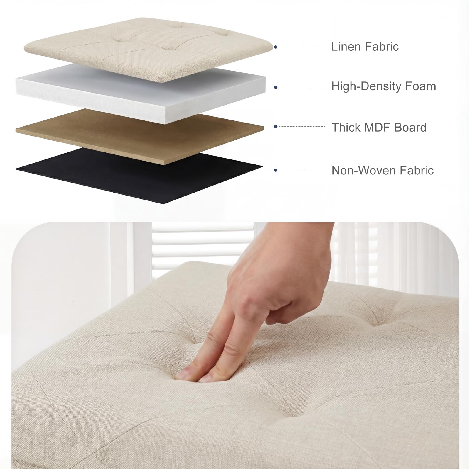 DUMOS storage ottoman bench end-of-bed setup for extra seating