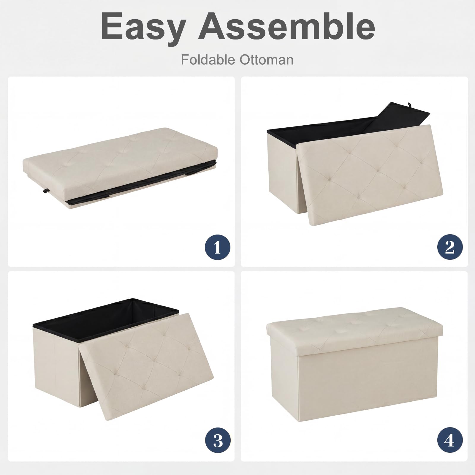 DUMOS storage ottoman bench padded top beige fabric for daily use